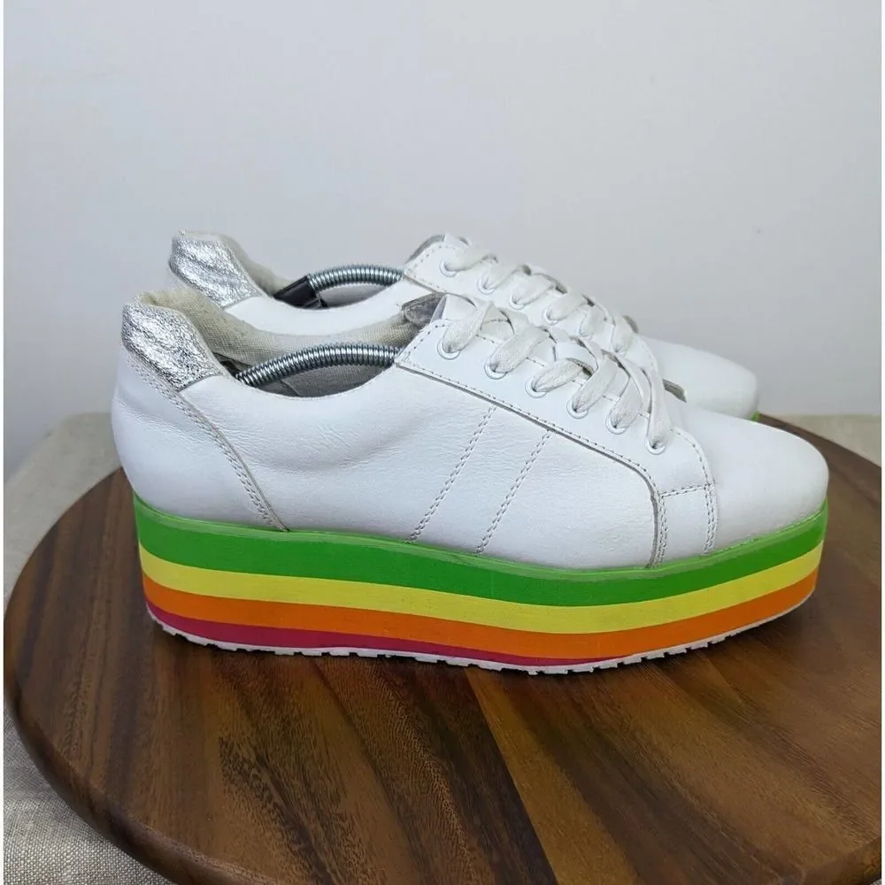 Very Volatile Womens Rainbow Platform Shoes White Lace Up Size 10